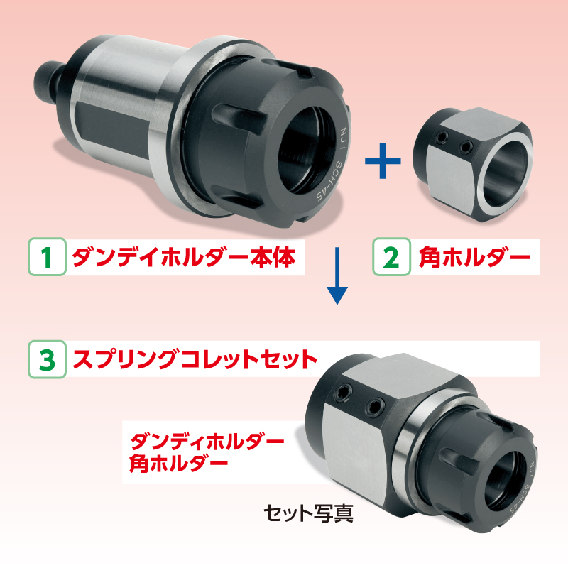ダンディホルダー本体、角ホルダー、スプリングコレットセット